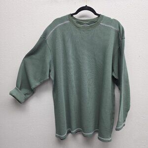 FURTHEROUT Shirt Mens 2XL Green Long Sleeve Waffle Knit Crewneck Casual Cotton